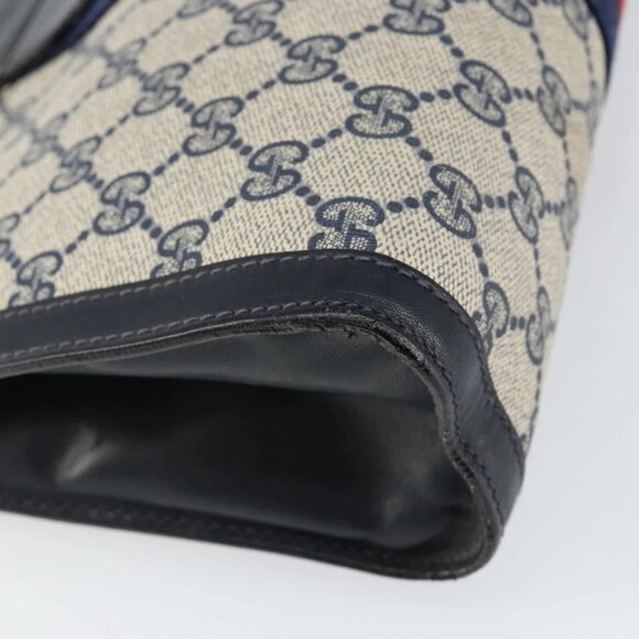 GUCCI GG Supreme Sherry Line Clutch Bag PVC Navy Red Auth 144387 - Picture 15 of 16